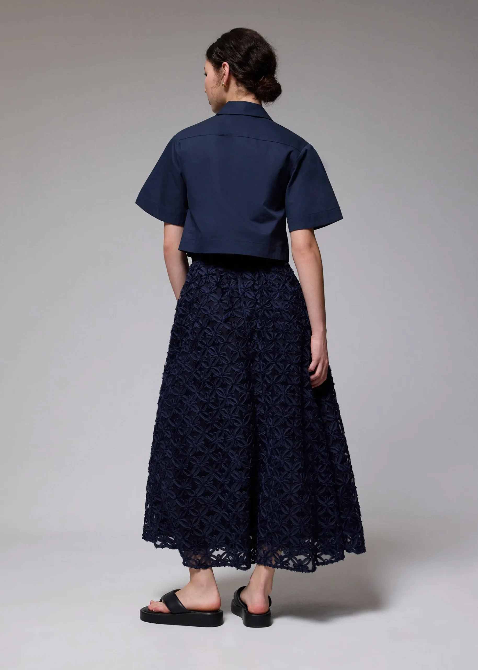 Lace High Waist Flare Maxi Skirt