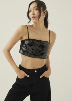 Lanley Padded Sequin Crop Camisole Top