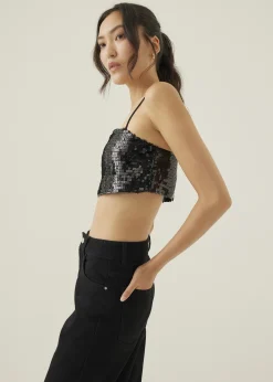 Lanley Padded Sequin Crop Camisole Top