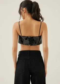 Lanley Padded Sequin Crop Camisole Top