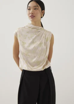 Lanna Asymmetric Satin Drape Top in Opulent Florals