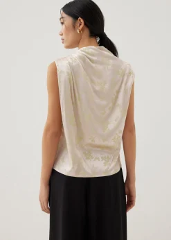 Lanna Asymmetric Satin Drape Top in Opulent Florals
