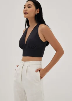 Leanne Padded Linen Plunge Top