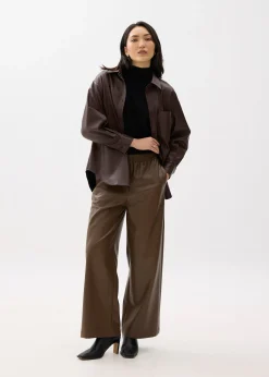 Leggy™ Elastic High Waist Vegan Leather Wide Leg Pants
