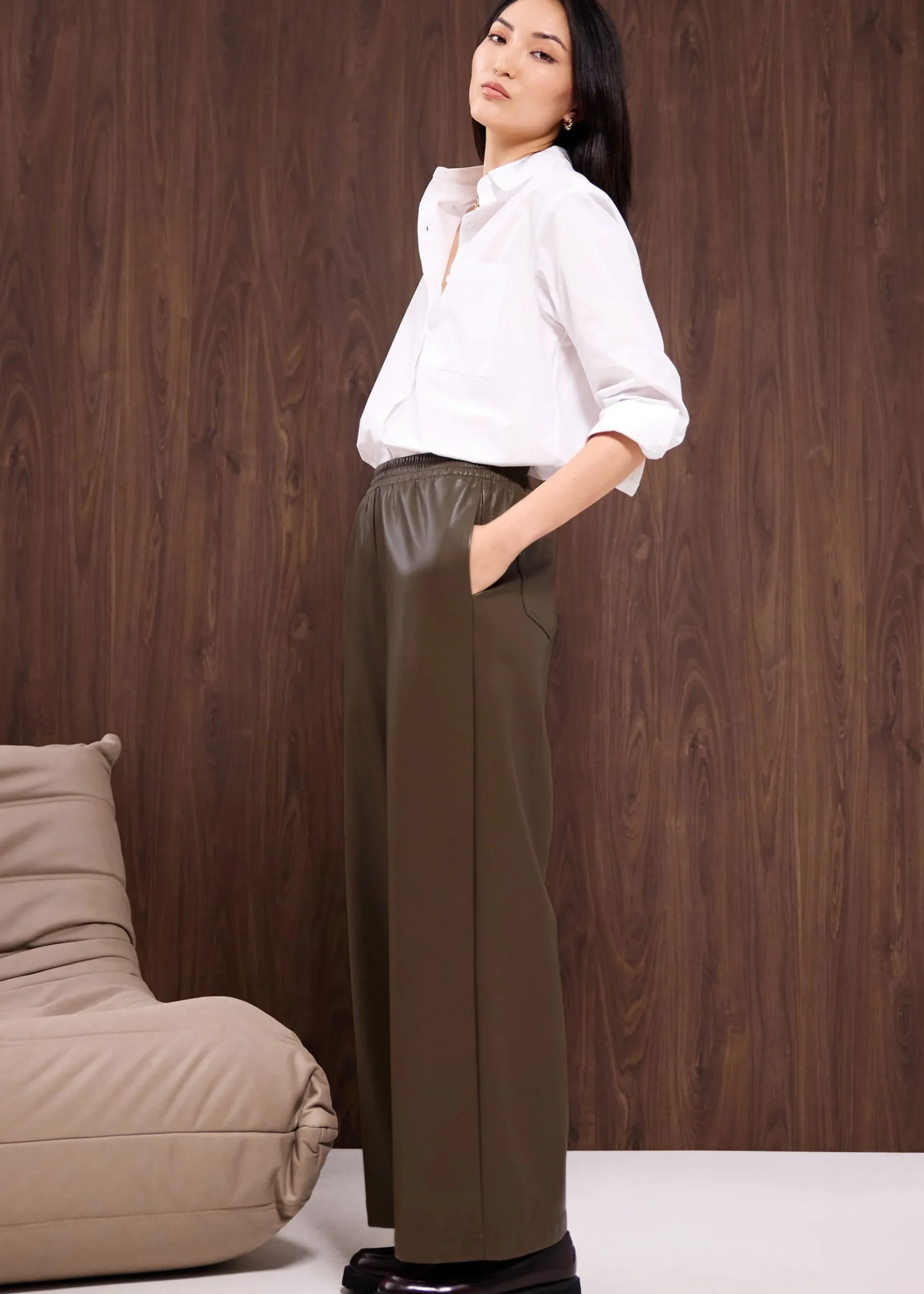 Leggy™ Elastic High Waist Vegan Leather Wide Leg Pants