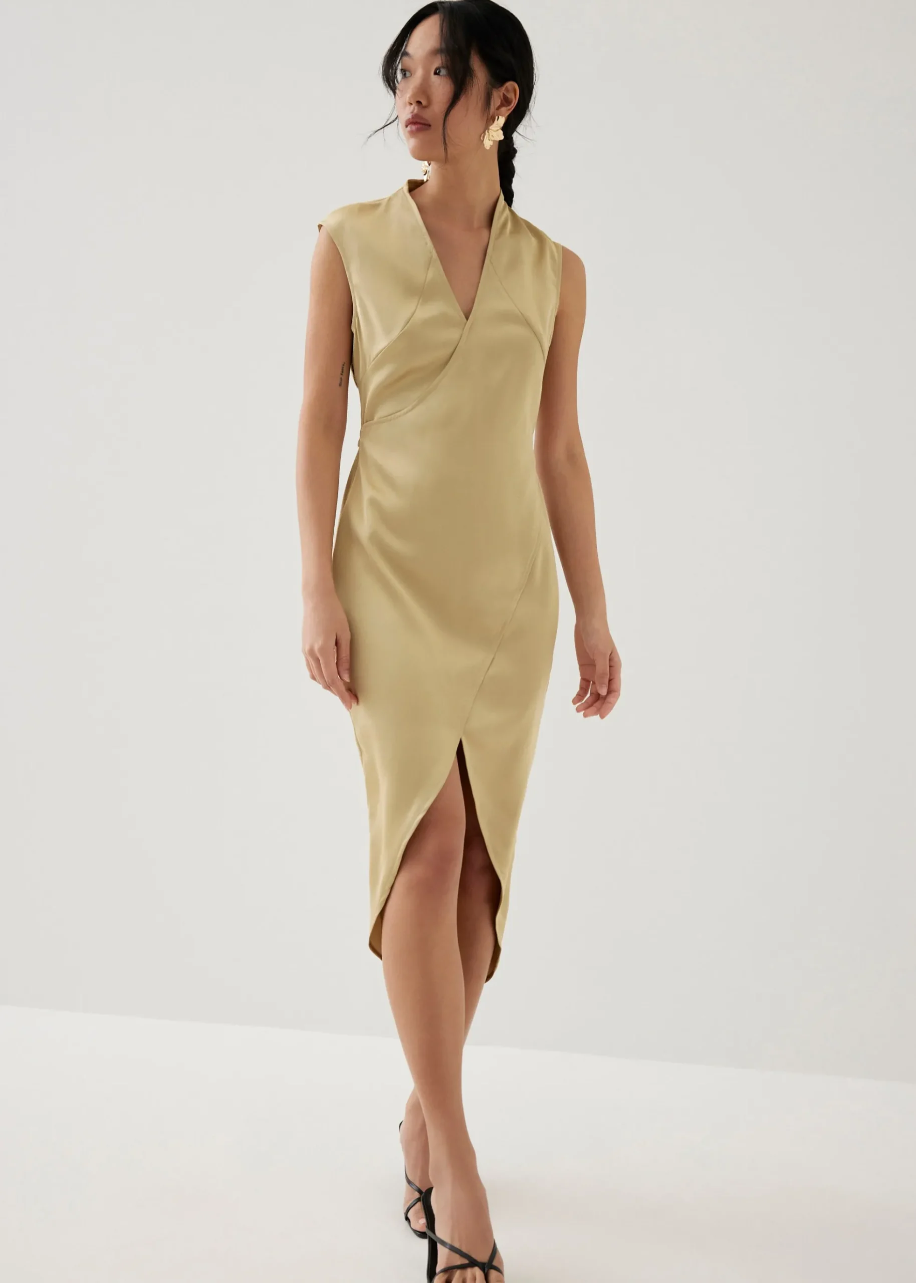 Lei Asymmetric Satin Midaxi Dress