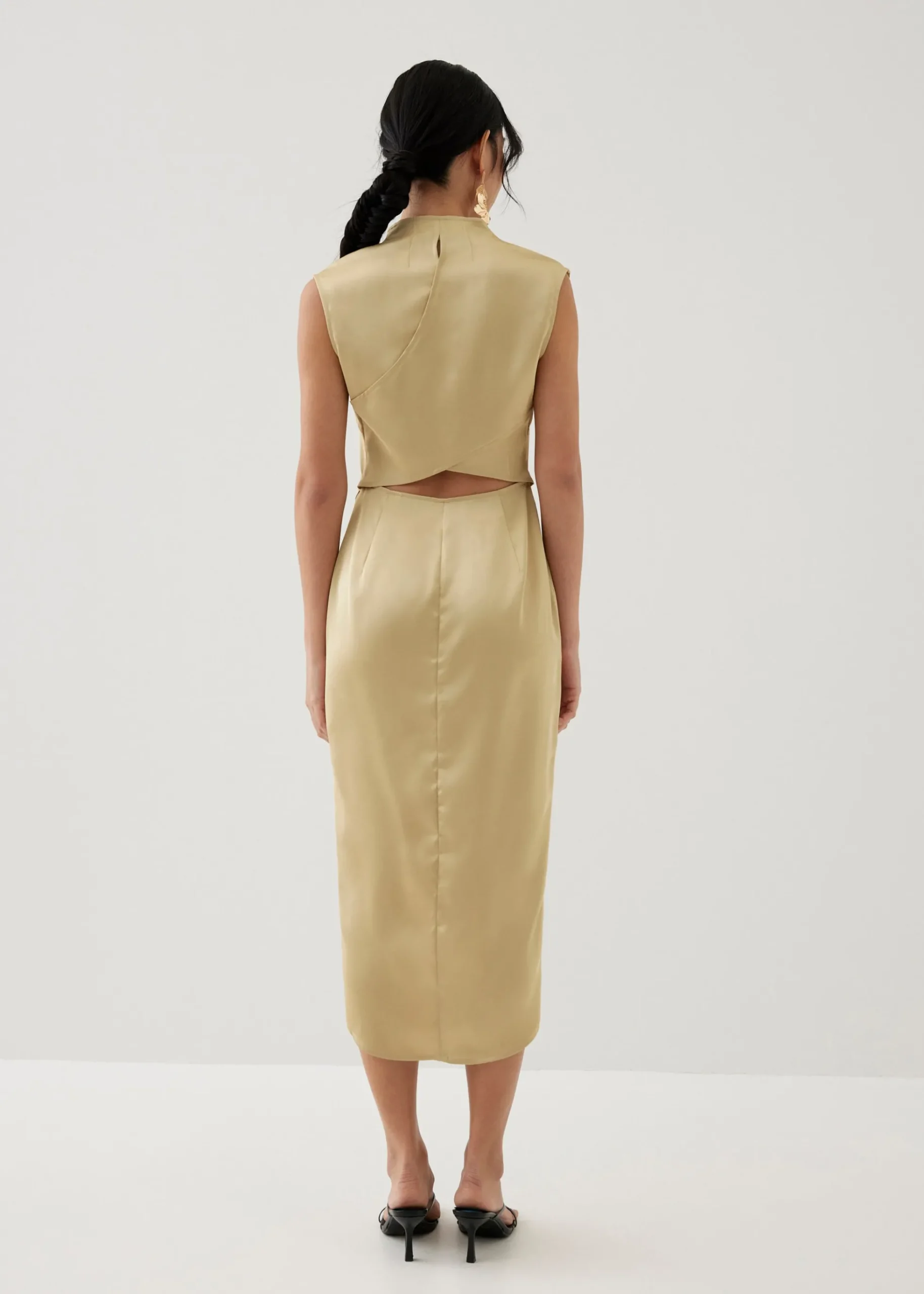 Lei Asymmetric Satin Midaxi Dress
