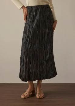 Leila Elastic Crinkled Pleats Flare Maxi Skirt