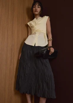 Leila Elastic Crinkled Pleats Flare Maxi Skirt