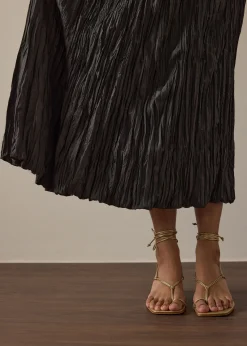 Leila Elastic Crinkled Pleats Flare Maxi Skirt