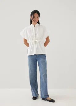 Lienne Elastic Poplin Mandarin Collar Shirt