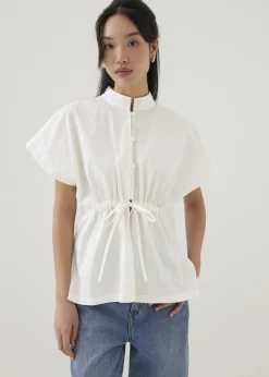 Lienne Elastic Poplin Mandarin Collar Shirt