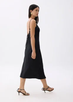 Linen Padded Column Midi Dress