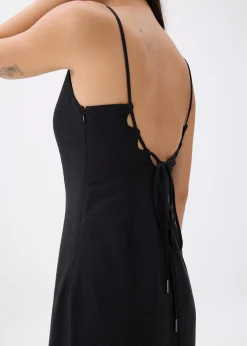Linen Padded Column Midi Dress
