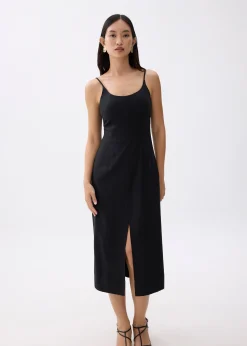 Linen Padded Column Midi Dress