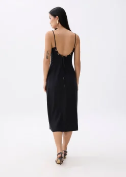 Linen Padded Column Midi Dress