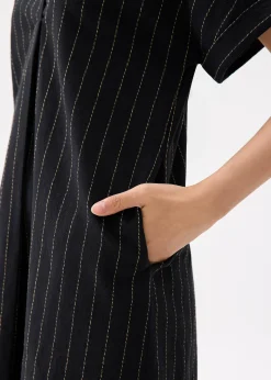 Linen Striped V-neck Shift Mini Dress