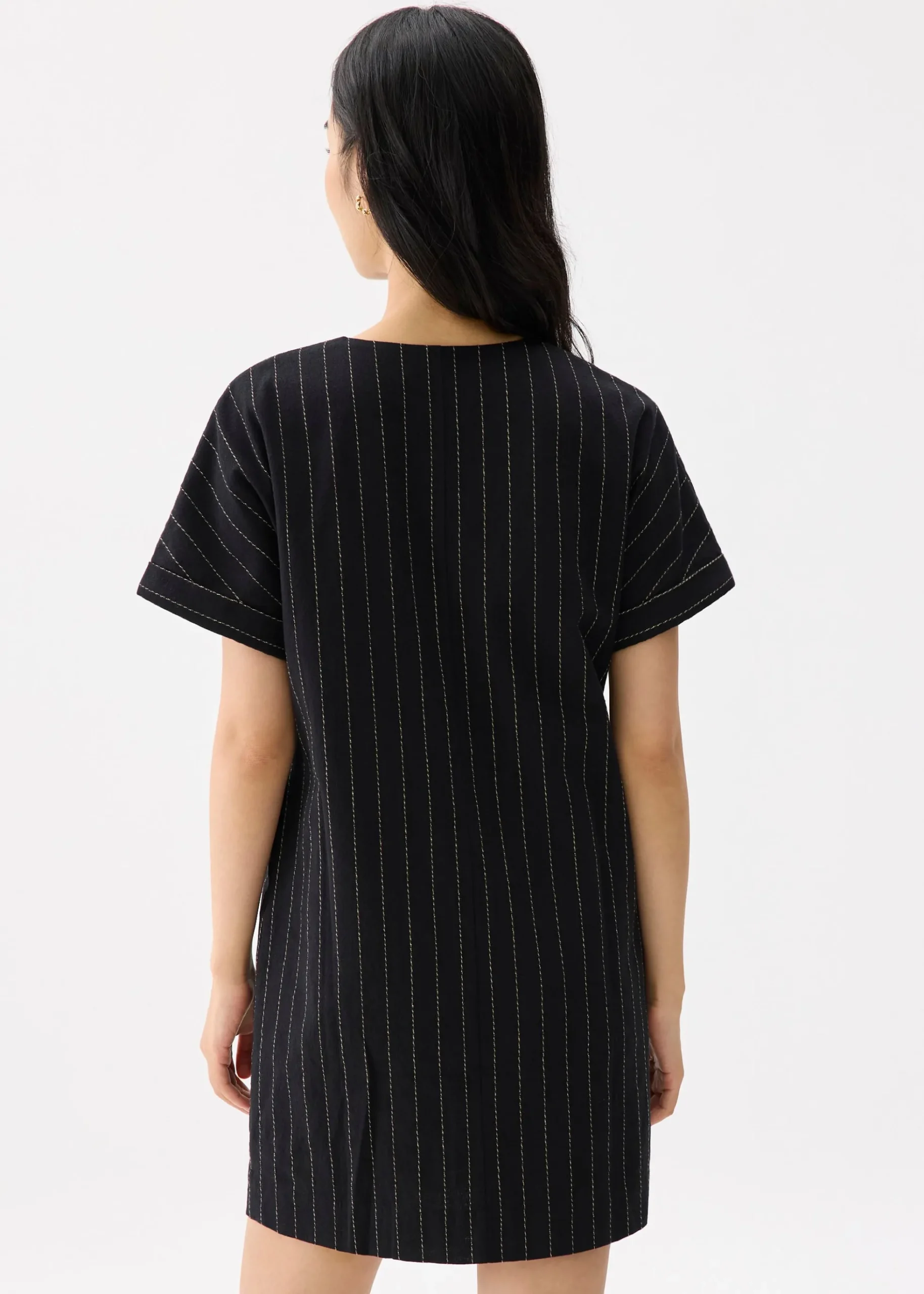 Linen Striped V-neck Shift Mini Dress