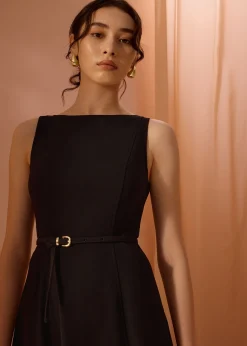 Ling Belted Boat Neck Fit & Flare Midaxi Dress