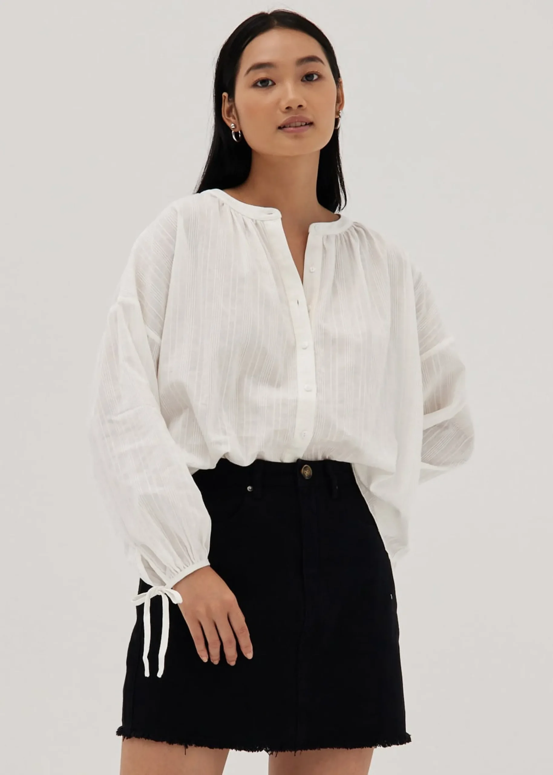 Lira Textured Tie Cuff Poet Blouse