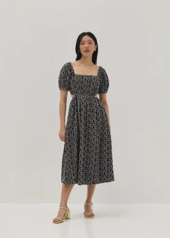 Liza Padded Embroidered Cut Out Midi Dress