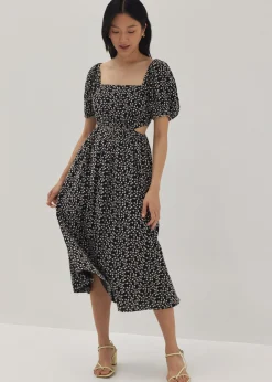 Liza Padded Embroidered Cut Out Midi Dress