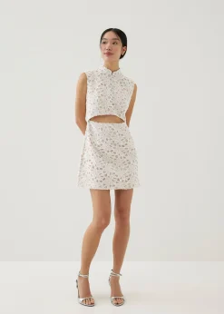 Llana Shoulder Padded Mandarin Collar Mini Dress