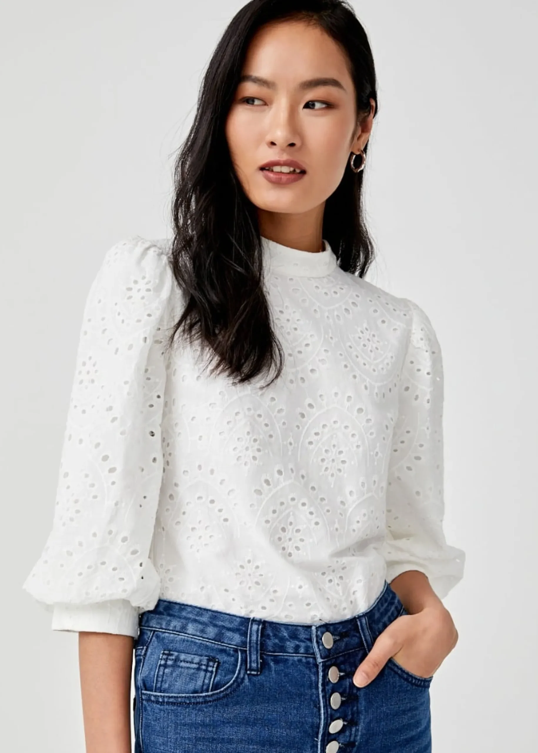 Lucia Broderie Anglaise Balloon Sleeve Blouse