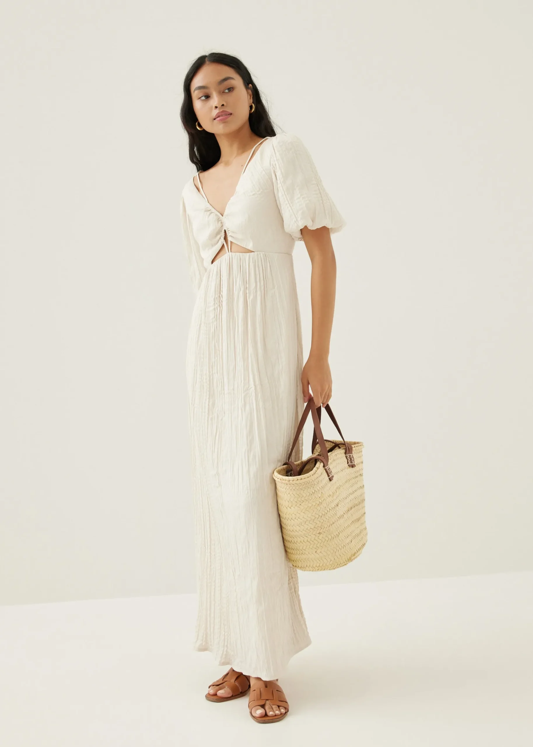 Lynn Padded Textured Fit & Flare Maxi Dress