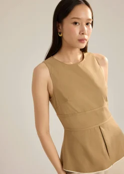 Lyocell Contrast Piping Peplum Top