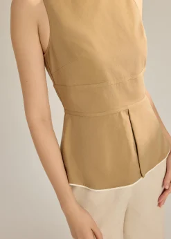 Lyocell Contrast Piping Peplum Top