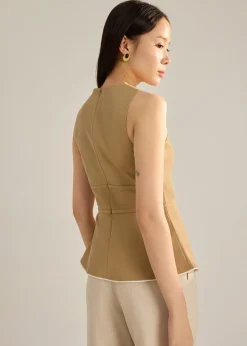 Lyocell Contrast Piping Peplum Top