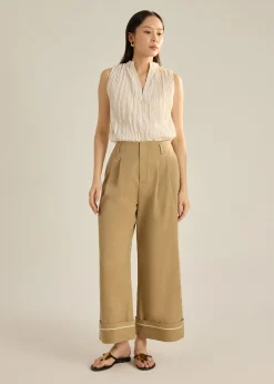 Lyocell Contrast Piping Wide Leg Pants