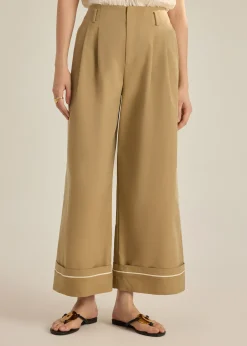 Lyocell Contrast Piping Wide Leg Pants