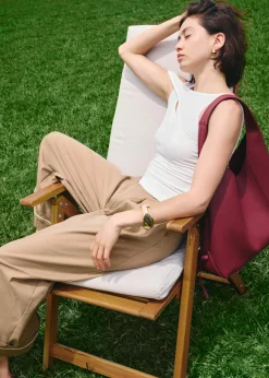 Lyocell Contrast Piping Wide Leg Pants