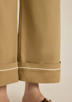 Lyocell Contrast Piping Wide Leg Pants