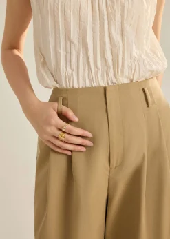 Lyocell Contrast Piping Wide Leg Pants