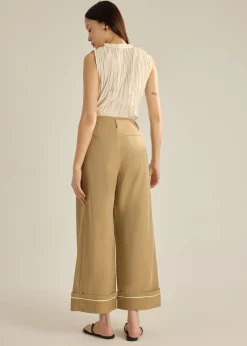 Lyocell Contrast Piping Wide Leg Pants