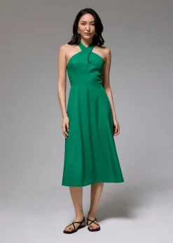 Lyocell Elastic Halter Neck Midi Dress