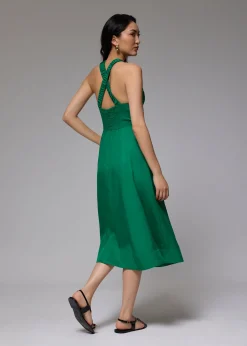 Lyocell Elastic Halter Neck Midi Dress