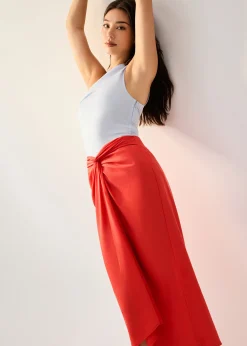 Lyocell Front Twist Column Midaxi Skirt