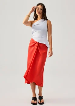 Lyocell Front Twist Column Midaxi Skirt