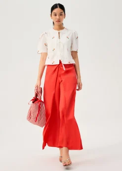 Lyocell Front Twist Mid Waist Wide Leg Pants