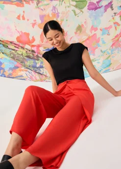 Lyocell Front Twist Mid Waist Wide Leg Pants