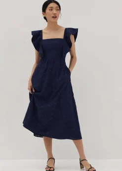 Mae Padded Embroidered Ruffle Sleeve Dress