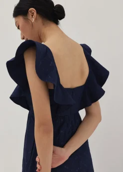 Mae Padded Embroidered Ruffle Sleeve Dress