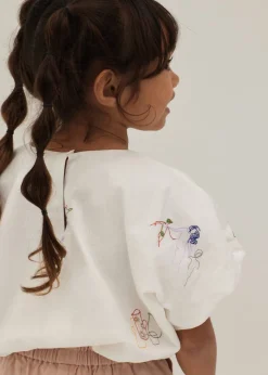 Malaya Embroidered Puff Sleeve Top in Humble Abode