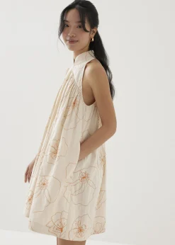 Martina Embroidered Mandarin Collar Mini Dress in Rekindled Blooms