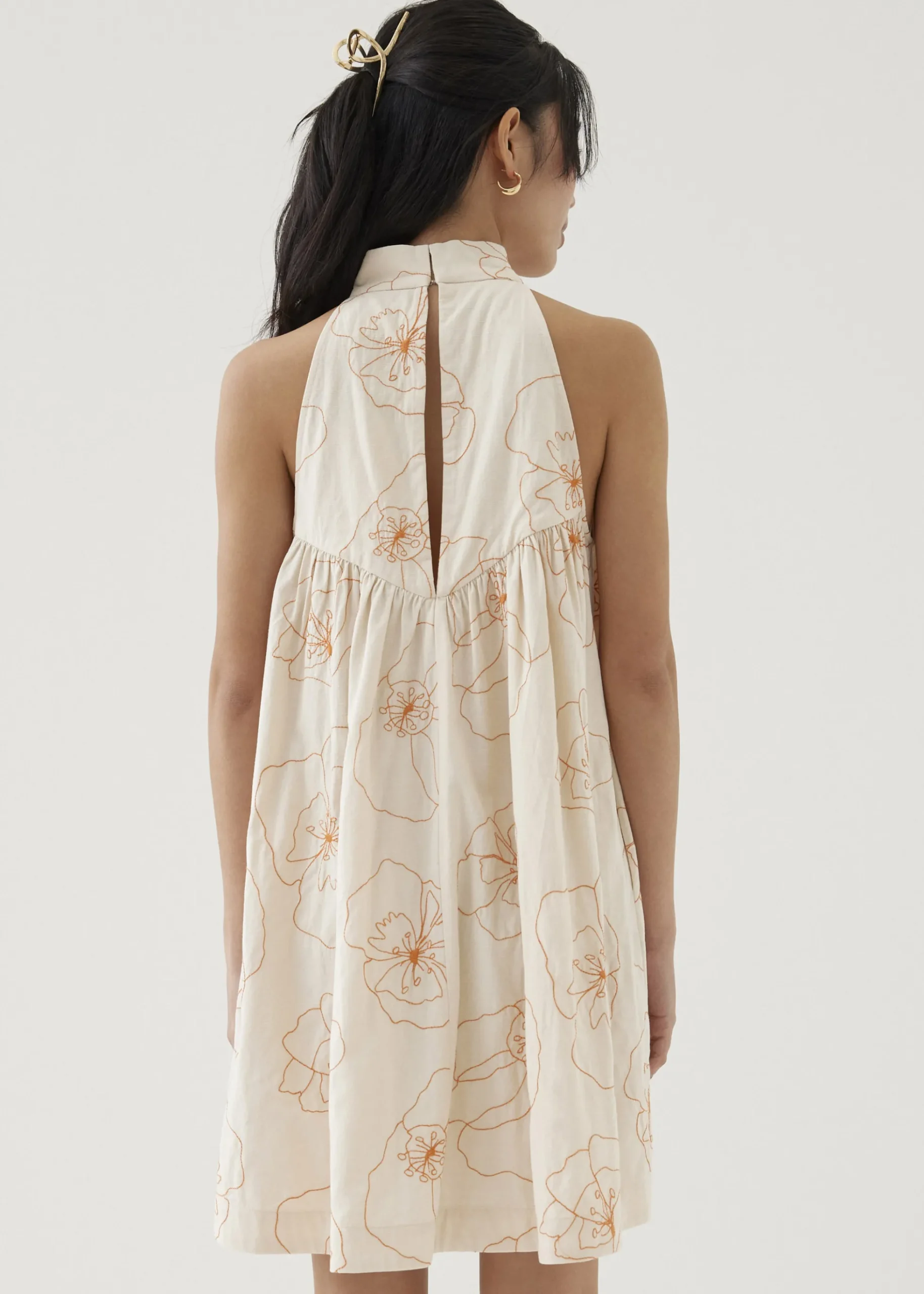 Martina Embroidered Mandarin Collar Mini Dress in Rekindled Blooms