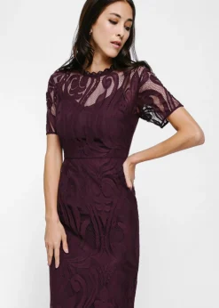 Maudine Lace Overlay Midi Dress